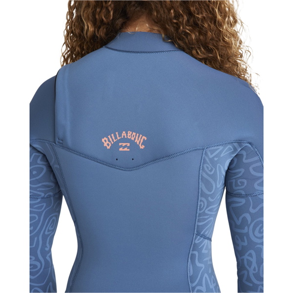2026 Billabong Femmes Synergy Natural 3/2mm Chest Zip Combinaison Néoprène 24BW191510 - Tidal Blue